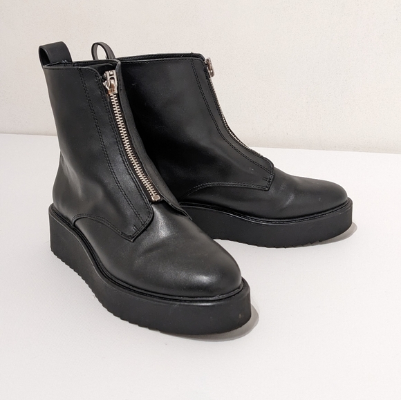 Black platform zip boots wedge H&M women's 8 - Picture 2 of 8